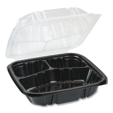 Pactiv Evergreen Earthchoice Dual Color Hinged-lid Takeout Container, 33 Oz, 8.5 X 8.5 X 3, 3-compartment, Black-clear, 150-carton freeshipping - TVN Wholesale